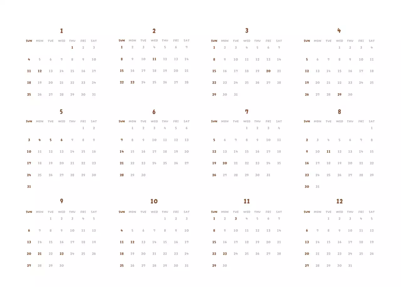 茶色 かわいい 動物 カレンダー