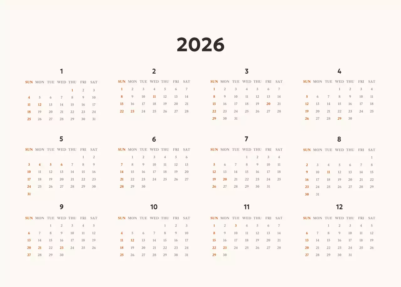 アイボリー シンプル カレンダー