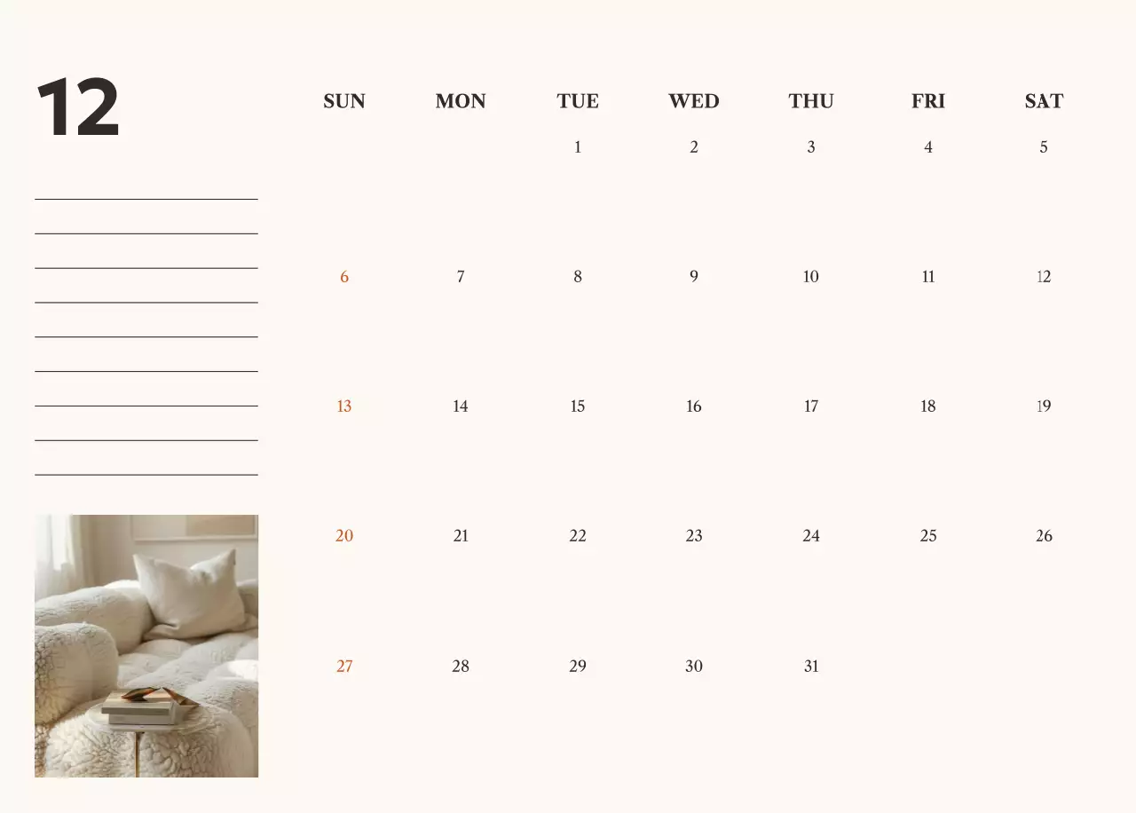 アイボリー シンプル カレンダー