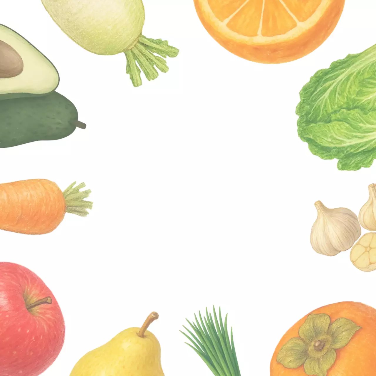 초록 주황 다채로운 채소 과일 먹거리