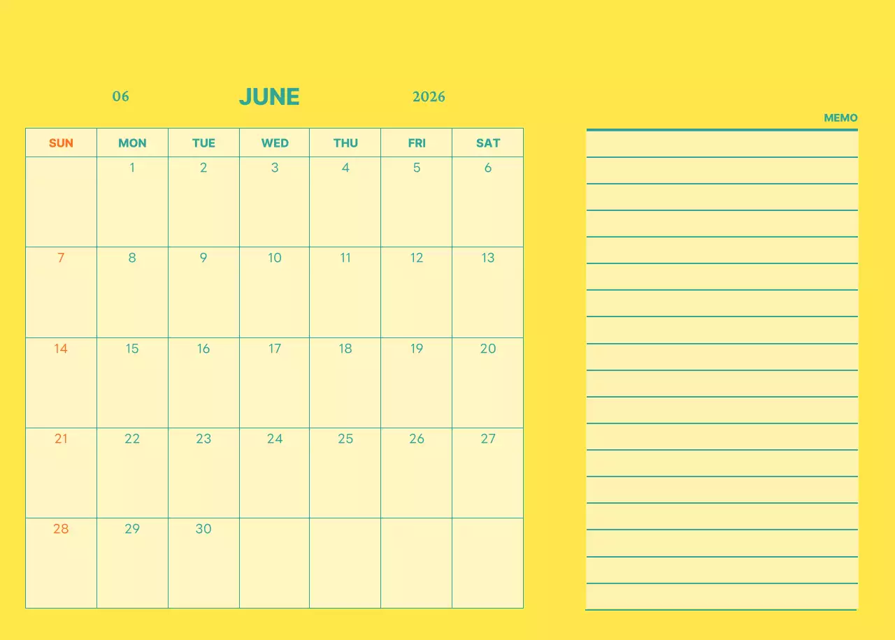 黄色 モダン カレンダー 予定表