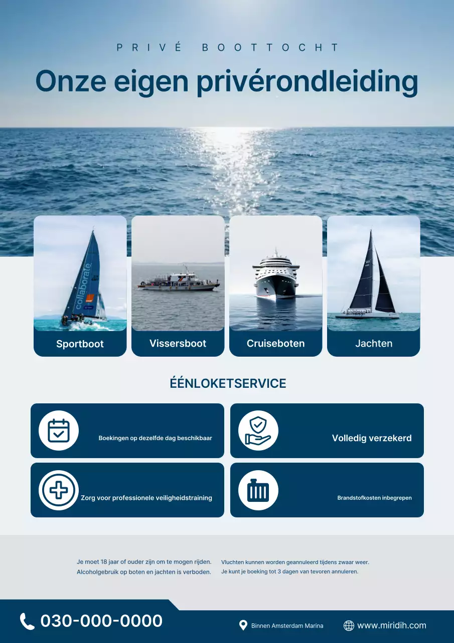 Advertentie voor de Blue Modern Boat Tour