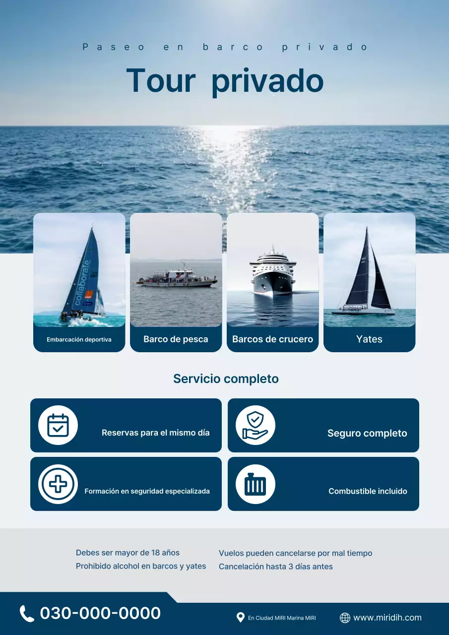 Anuncio del paseo en barco moderno azul