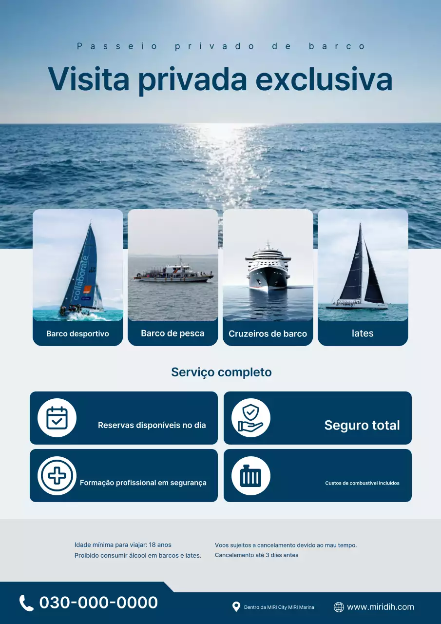 Anúncio do passeio de barco moderno azul