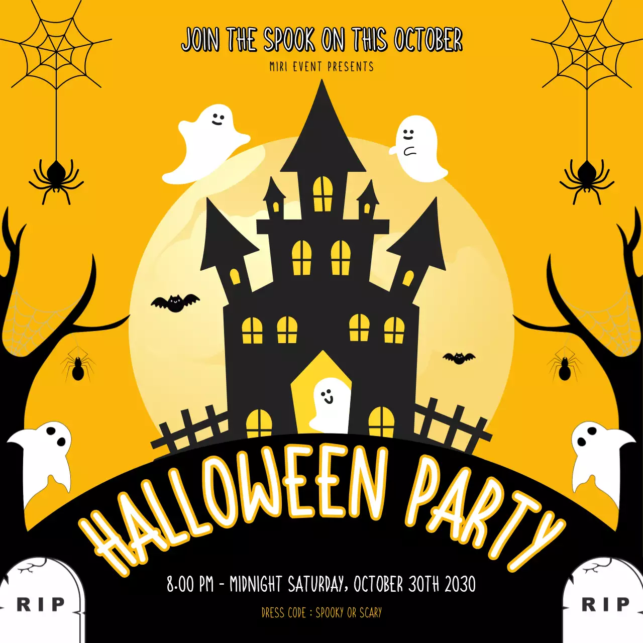 Yellow Spooky Halloween Party Social Media Post