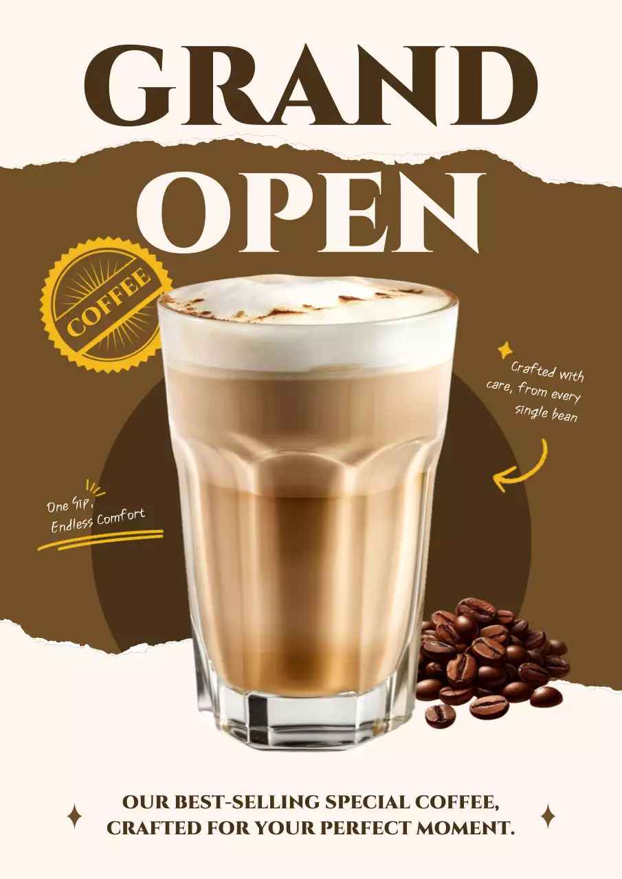 갈색 모던 커피 오픈