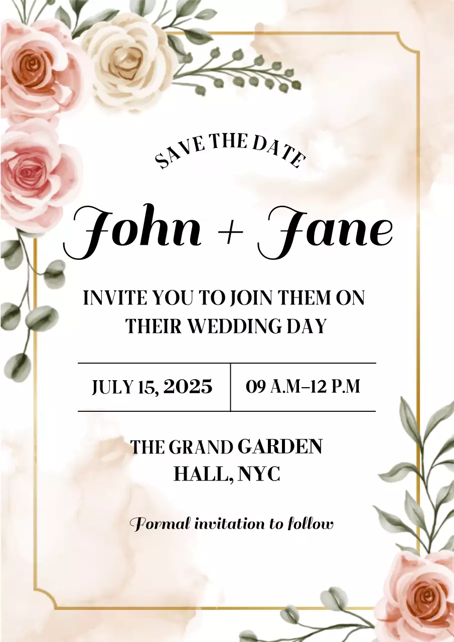 Elegant Beige and Blush Floral Wedding Save the Date Invitation