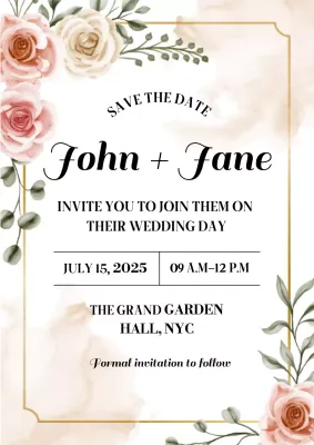Elegant Beige and Blush Floral Wedding Save the Date Invitation