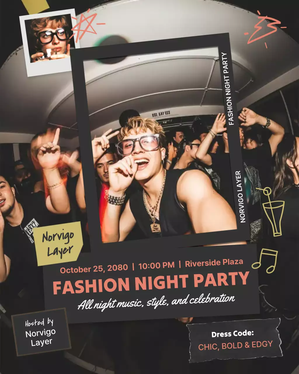 Black Trendy Party Invitation Instagram Post