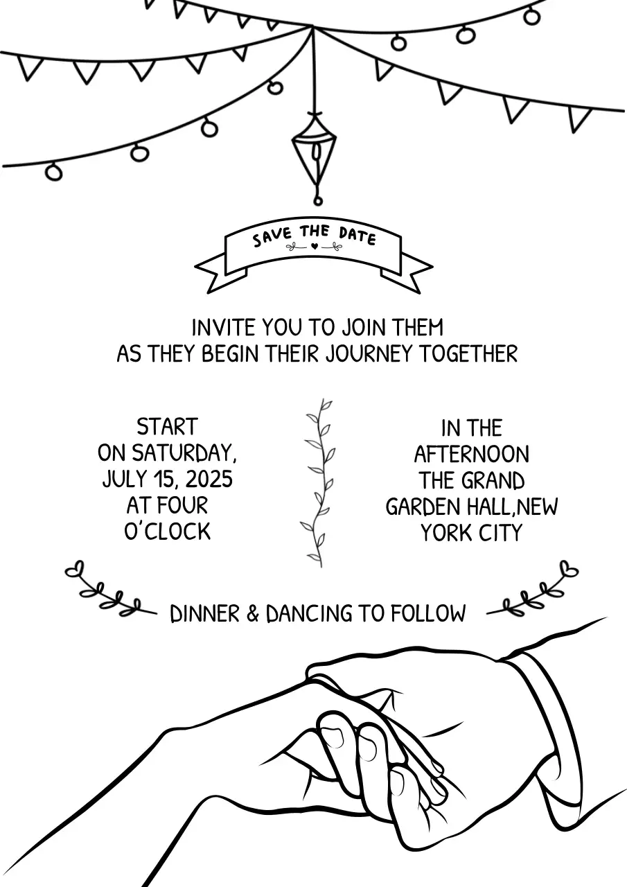 Modern Hand-Drawn Wedding Invitation in Black and White