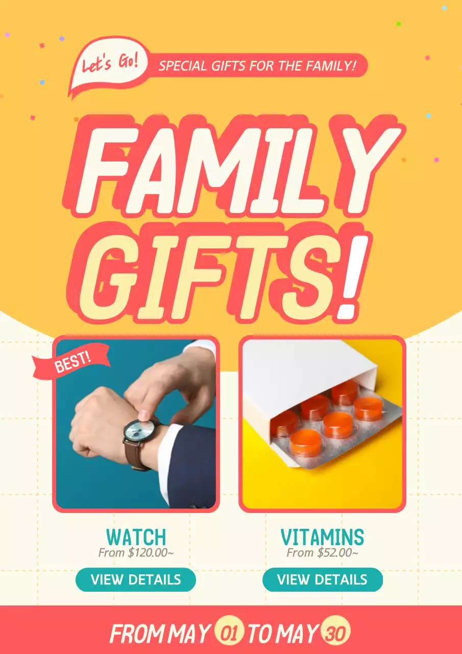 Yellow Retro Family Gifts Promotion Poster