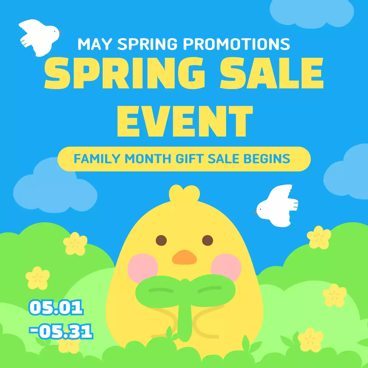 Blue Cute Spring Promotion Social Media Post