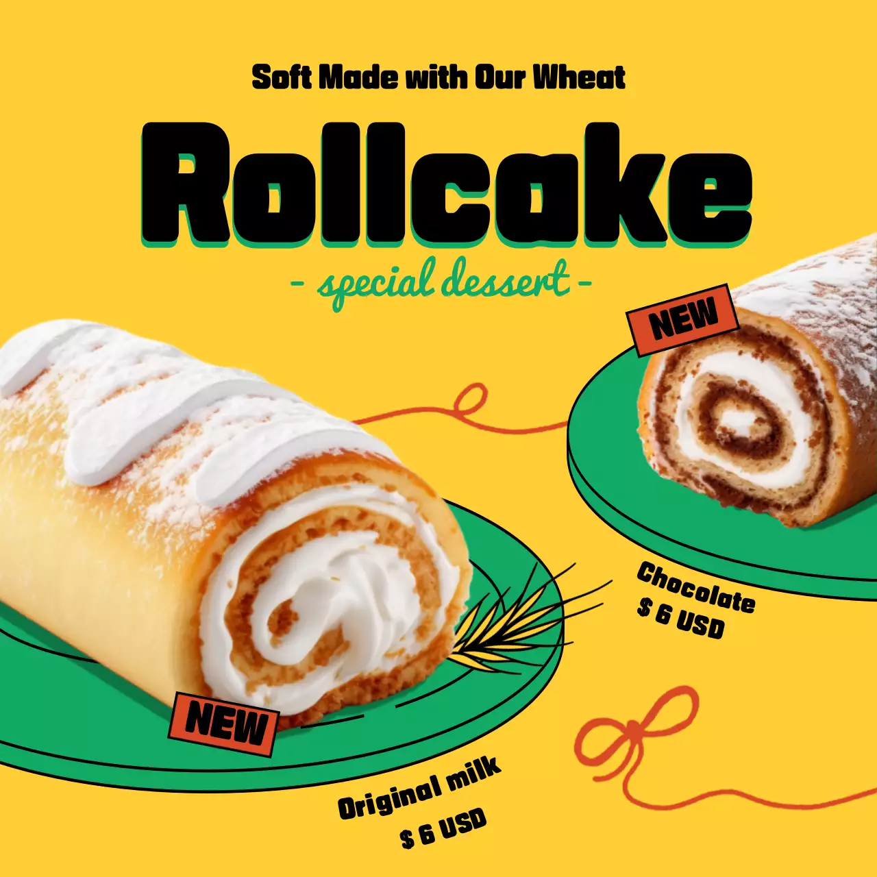 노란색 레트로 디저트 프로모션 소셜 미디어 게시물