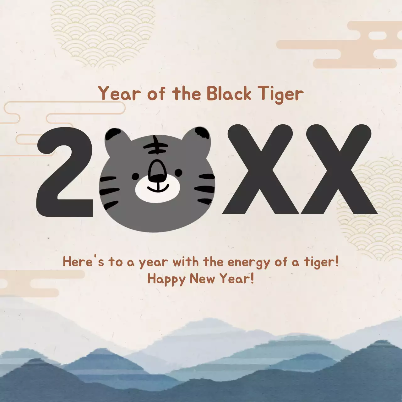 Beige Traditional New Year Card Social Media Post