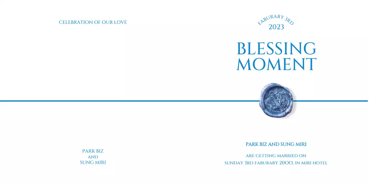 파란색의 심플한 실링 왁스 웨딩 청첩장