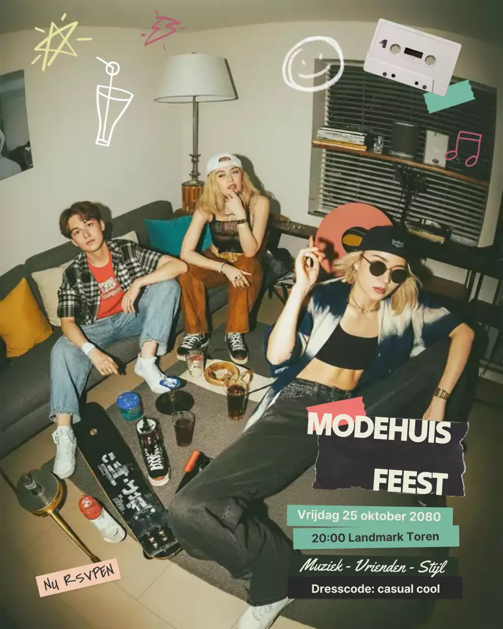 Beige Trendy Feestuitnodiging