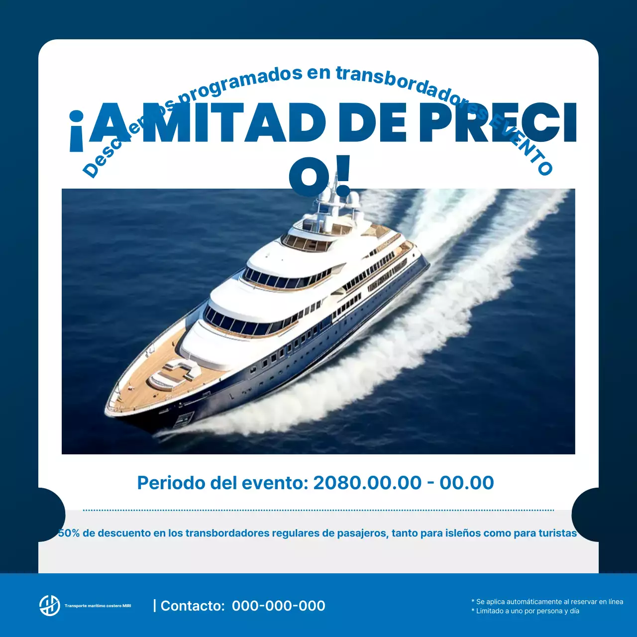 Evento del barco de pasajeros moderno azul