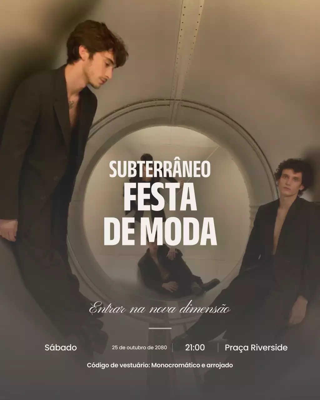 Evento de moda cinza elegante e ousado