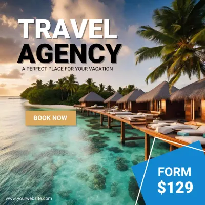 Travel Agency Banner Tropical Vacation Ad Design with Paradise Resort
