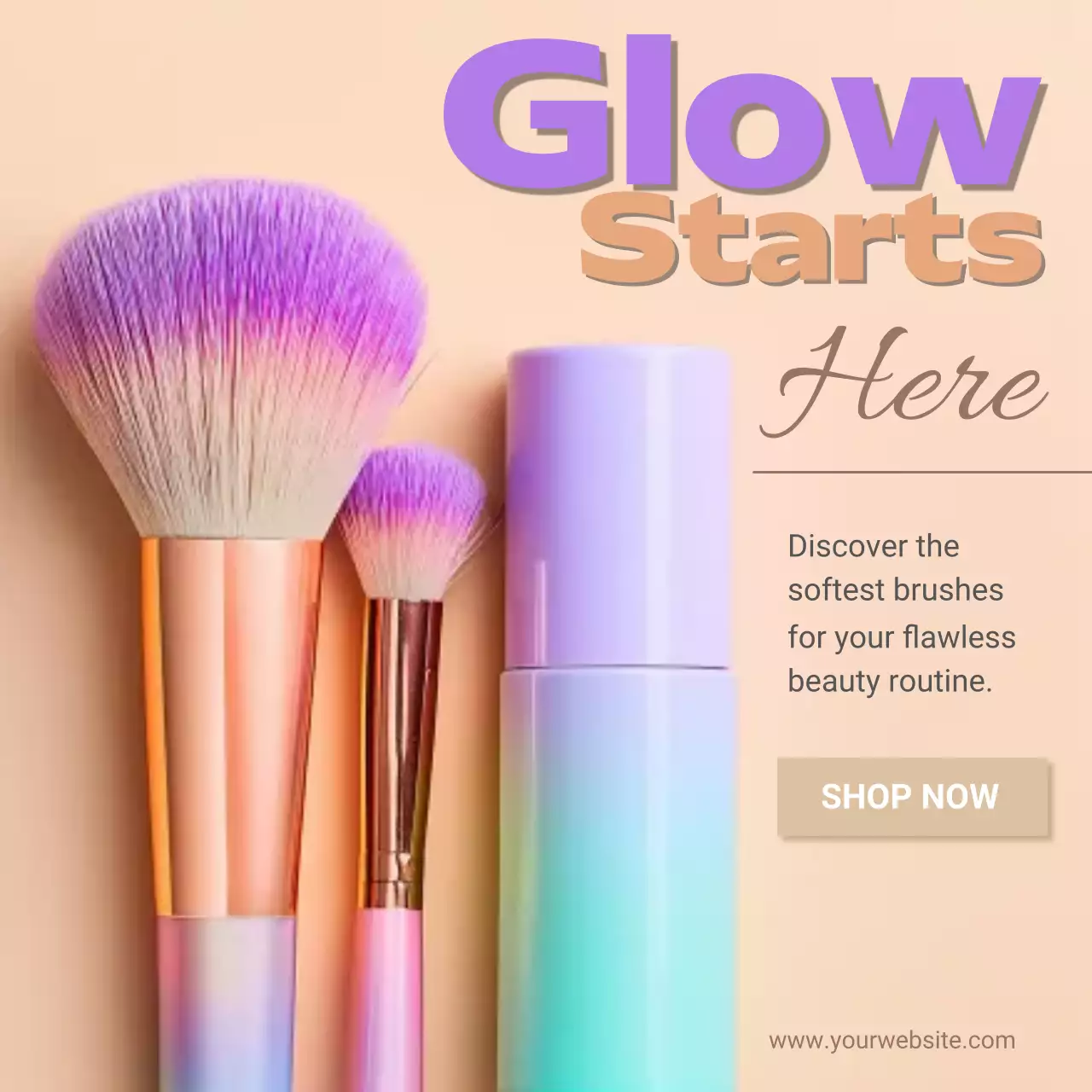 Beauty Sale Banner Makeup Brush Ad Template for Cosmetic Brand