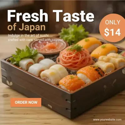 Japanese Food Banner Sushi Restaurant Ad Template for Fresh Menu Promotion