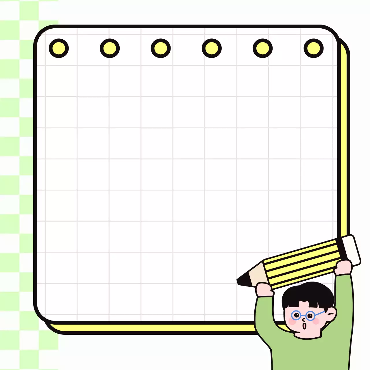 연두 아기자기한 연필들고있는 어린이가 그려진 메모지 문구