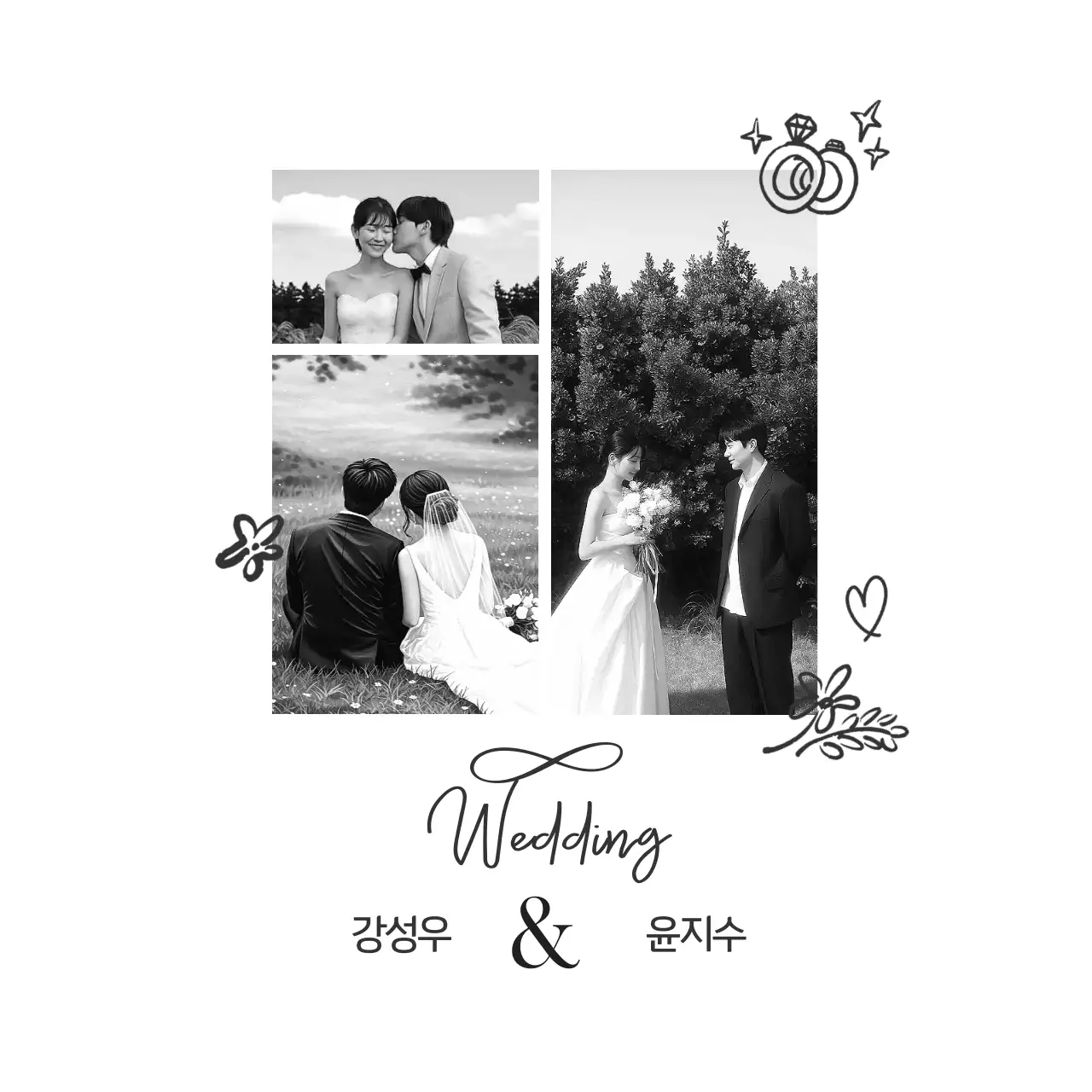 흑백 우아한 결혼 초대장