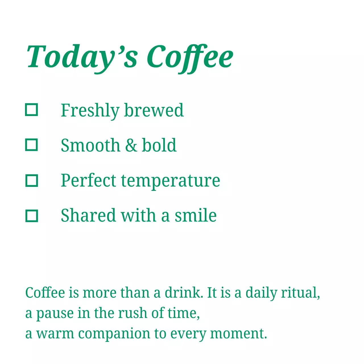 緑 シンプル コーヒー メニュー 小さなテキスト