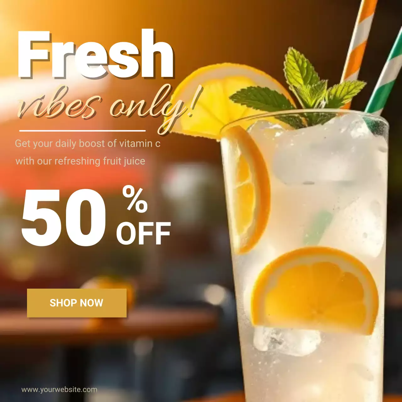 Summer Drink Banner Fresh Lemon Beverage Promotion Template 50 Off
