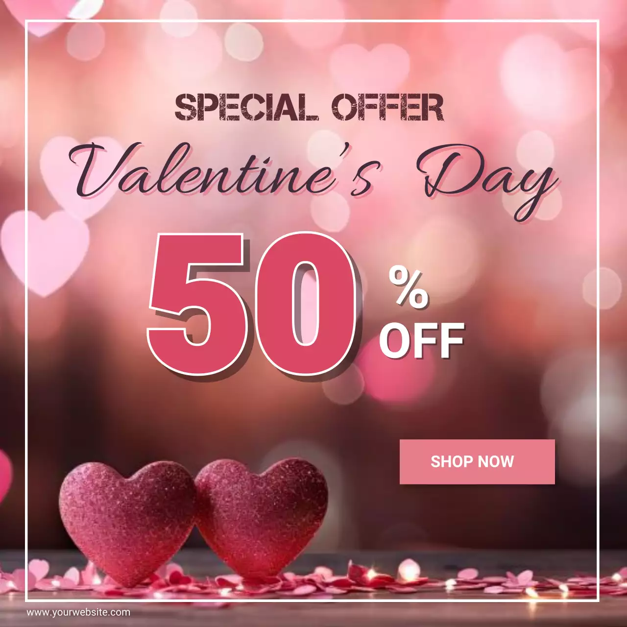 Valentine Sale Banner Romantic Gift Promotion Template 50 Off