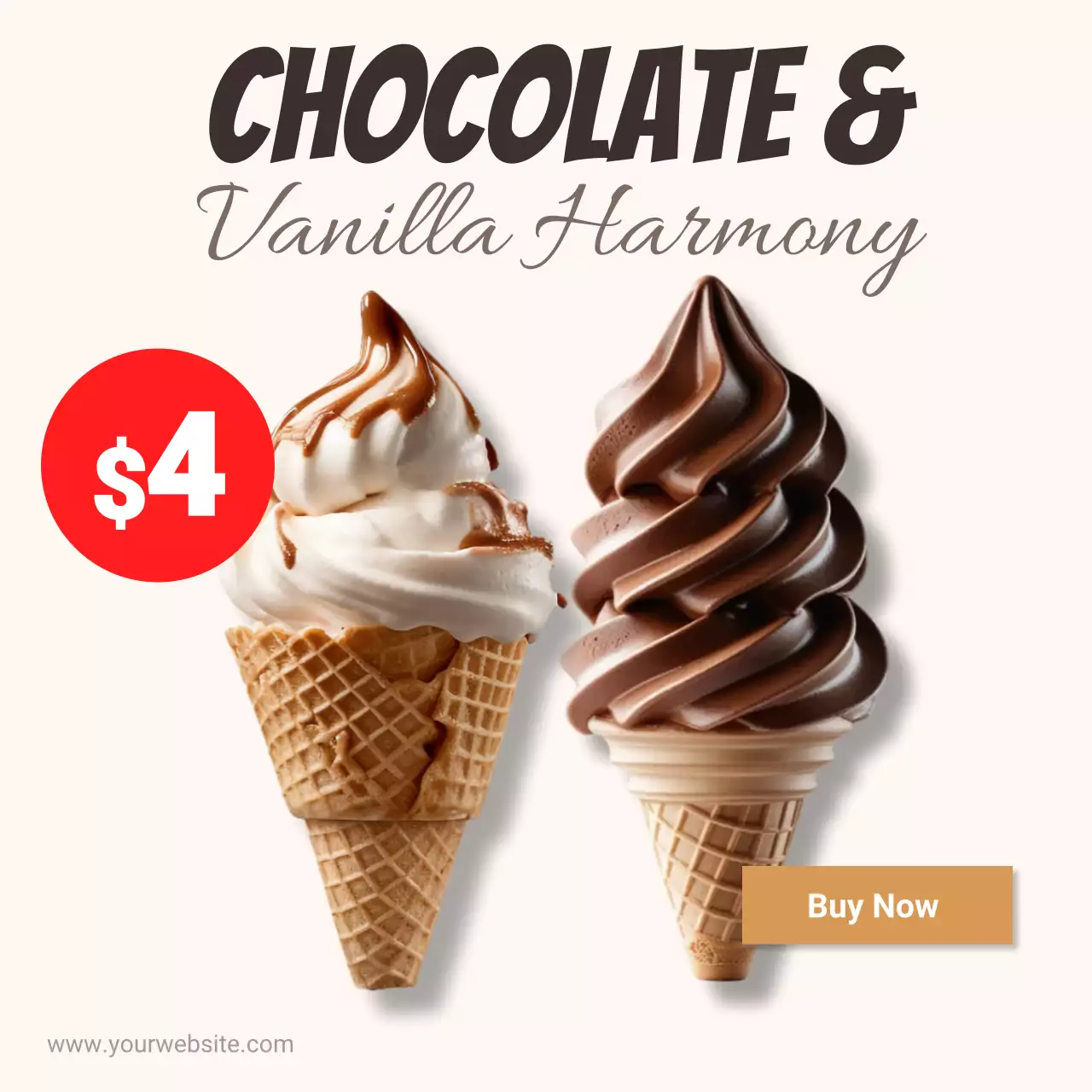 Ice Cream Ad Banner Chocolate and Vanilla Dessert Promotion Template