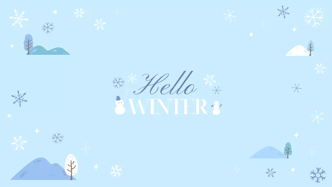 北欧風の冬の風景・水色の背景・サムネイル