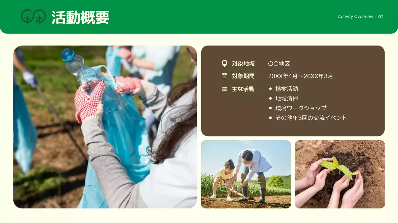 緑 シンプル 環境 報告書 プレゼンテーション