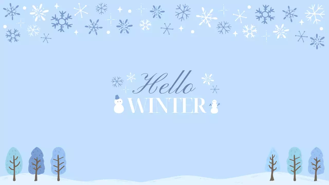 雪が降る冬の風景・水色の背景・サムネイル