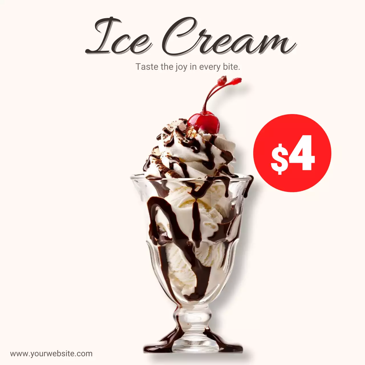 Ice Cream Sundae Ad Classic Dessert Promotion Banner for Cafe Menu
