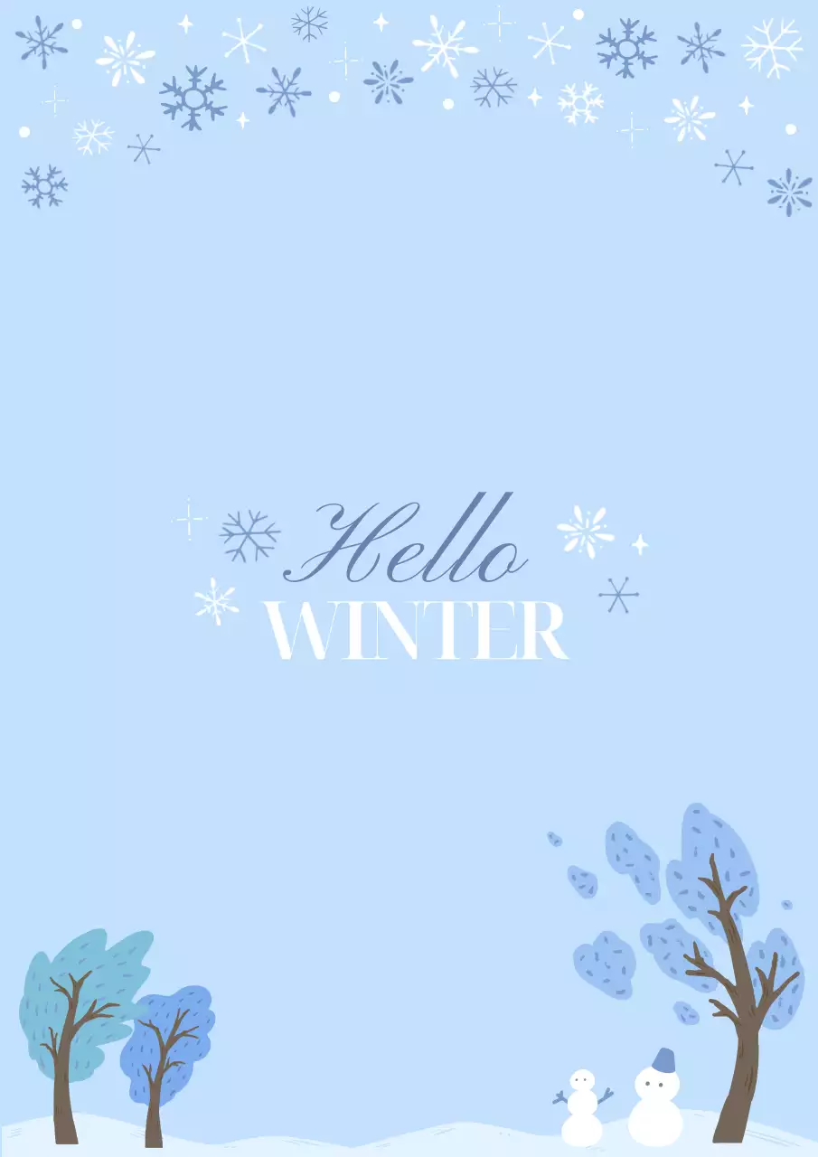 雪が降る冬の風景・水色の背景・縦型