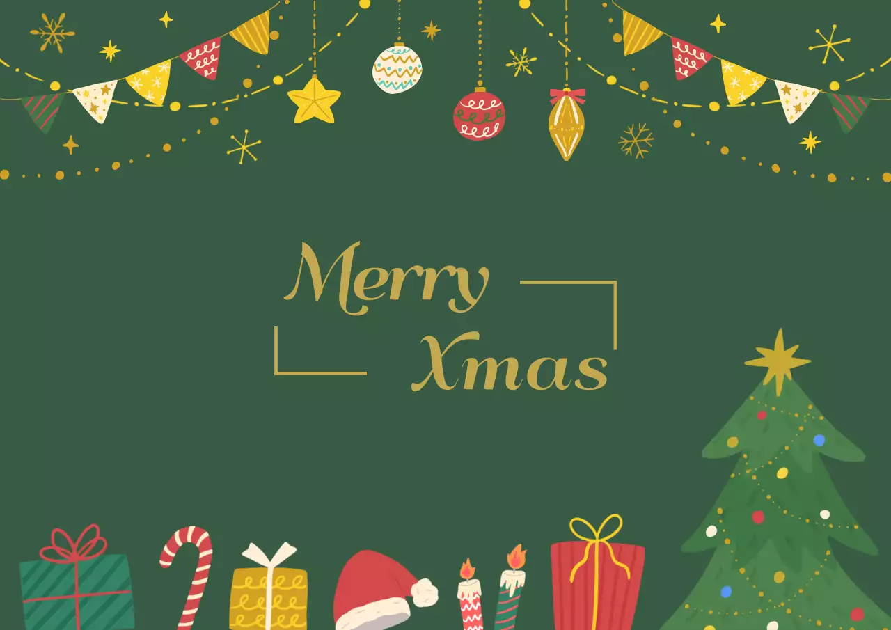 クリスマスのかわいい緑の背景・横型