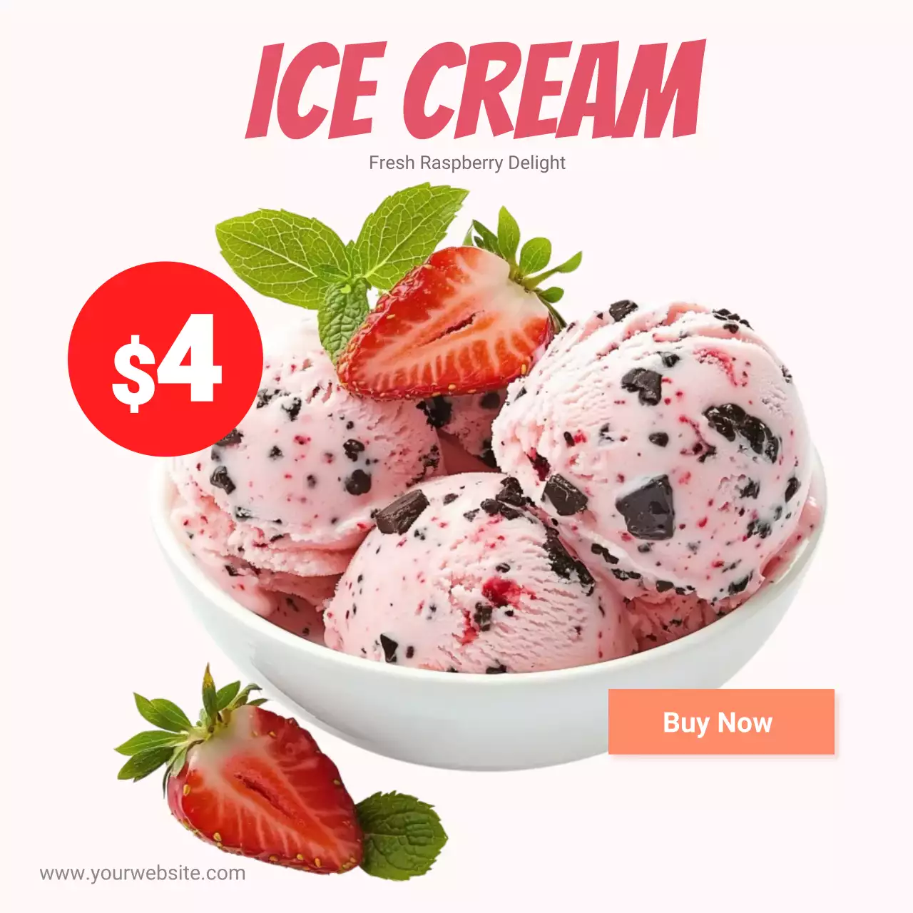 Ice Cream Sale Banner Strawberry Dessert Promotion Template for Cafe or Shop