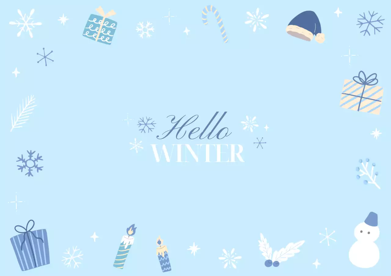 クリスマスのかわいい水色の背景・横型