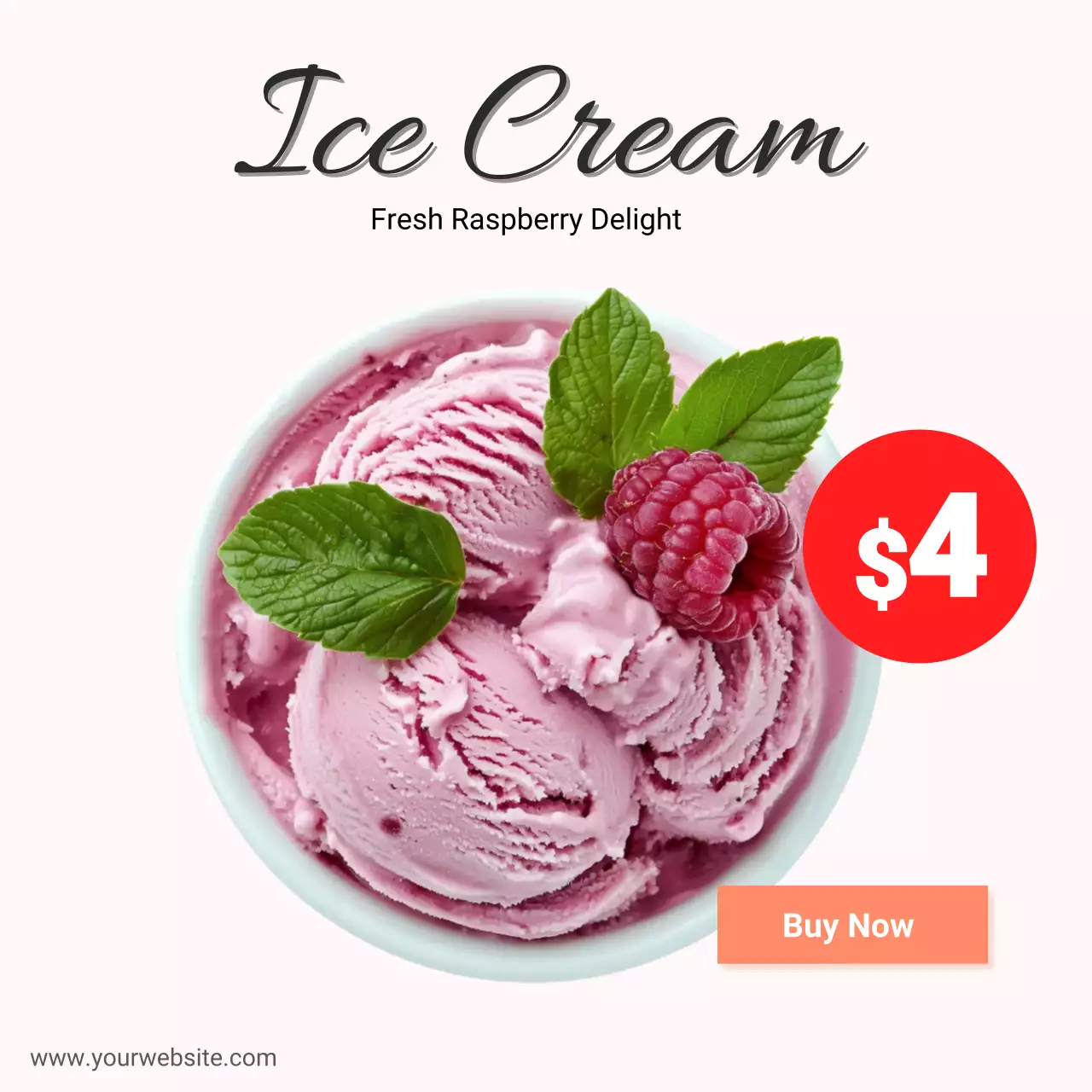 Raspberry Ice Cream Banner Fresh Dessert Promotion Template