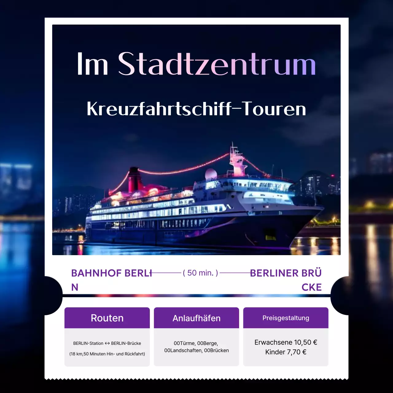 Moderne Neon-Tourismuswerbung für Kreuzfahrtschiffe