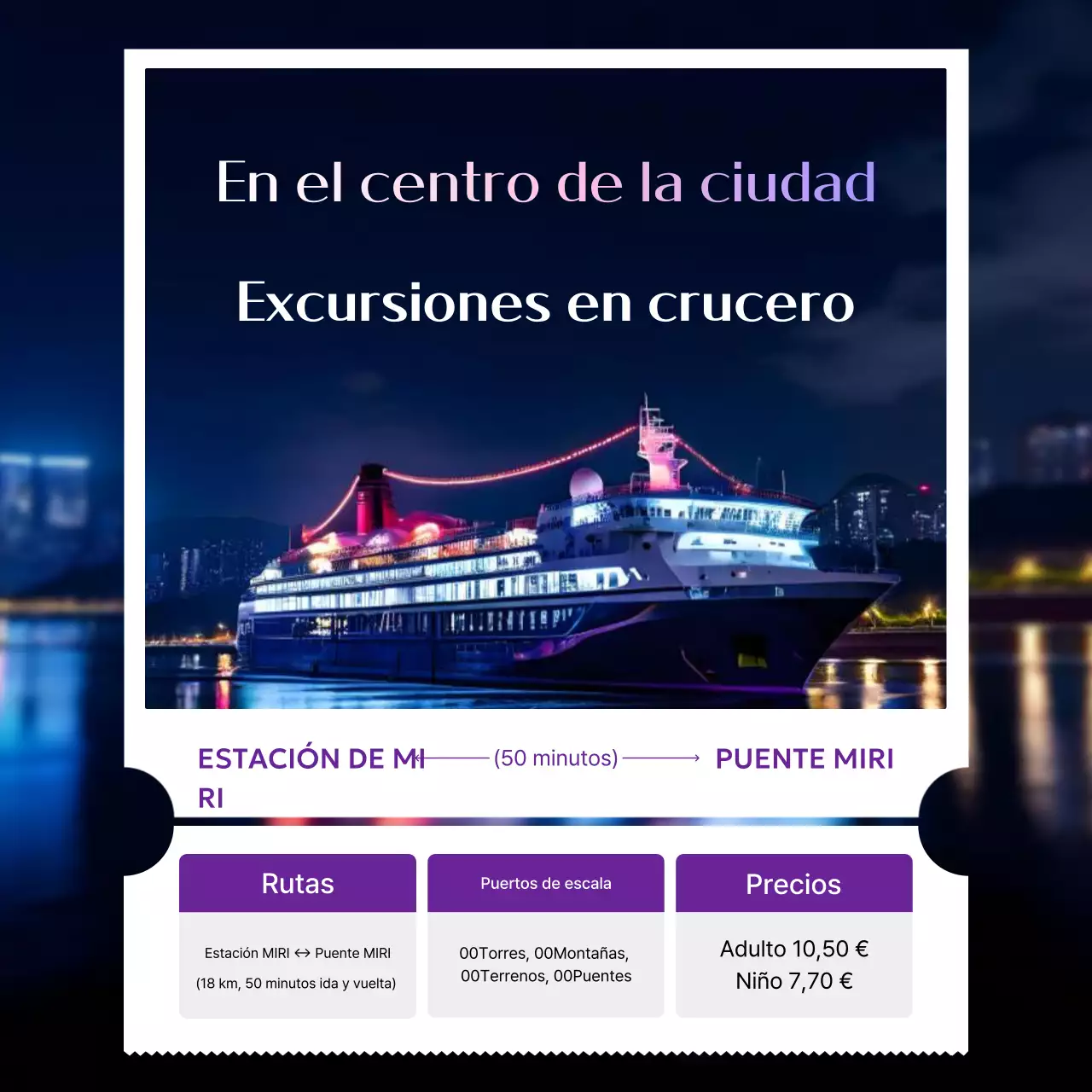 Anuncio turístico de cruceros moderno de neón