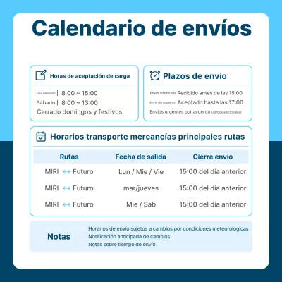 Guía de horarios ordenada en color azul cielo