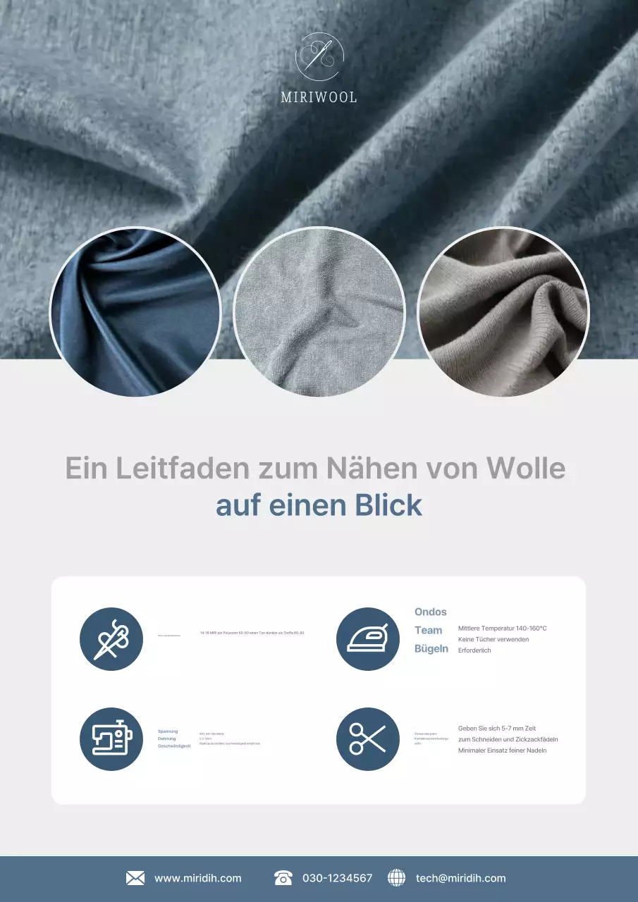 Beschreibung der Verarbeitungsanleitung für grauen, ordentlichen Wollstoff