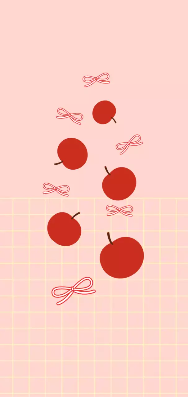 핑크 아기자기한 사과와 리본 다꾸 스티커
