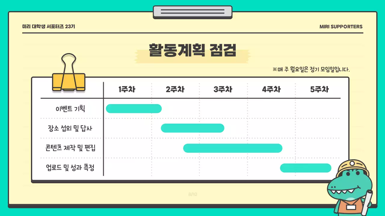 노랑과 민트색의 아기자기한 마케팅 스터디 회의록 보고서