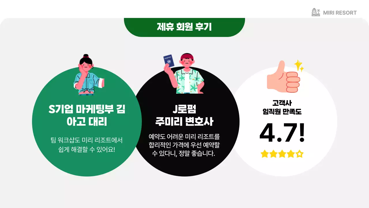 초록색의 여름 휴양지의 아기자기한 리조트 광고 제안서