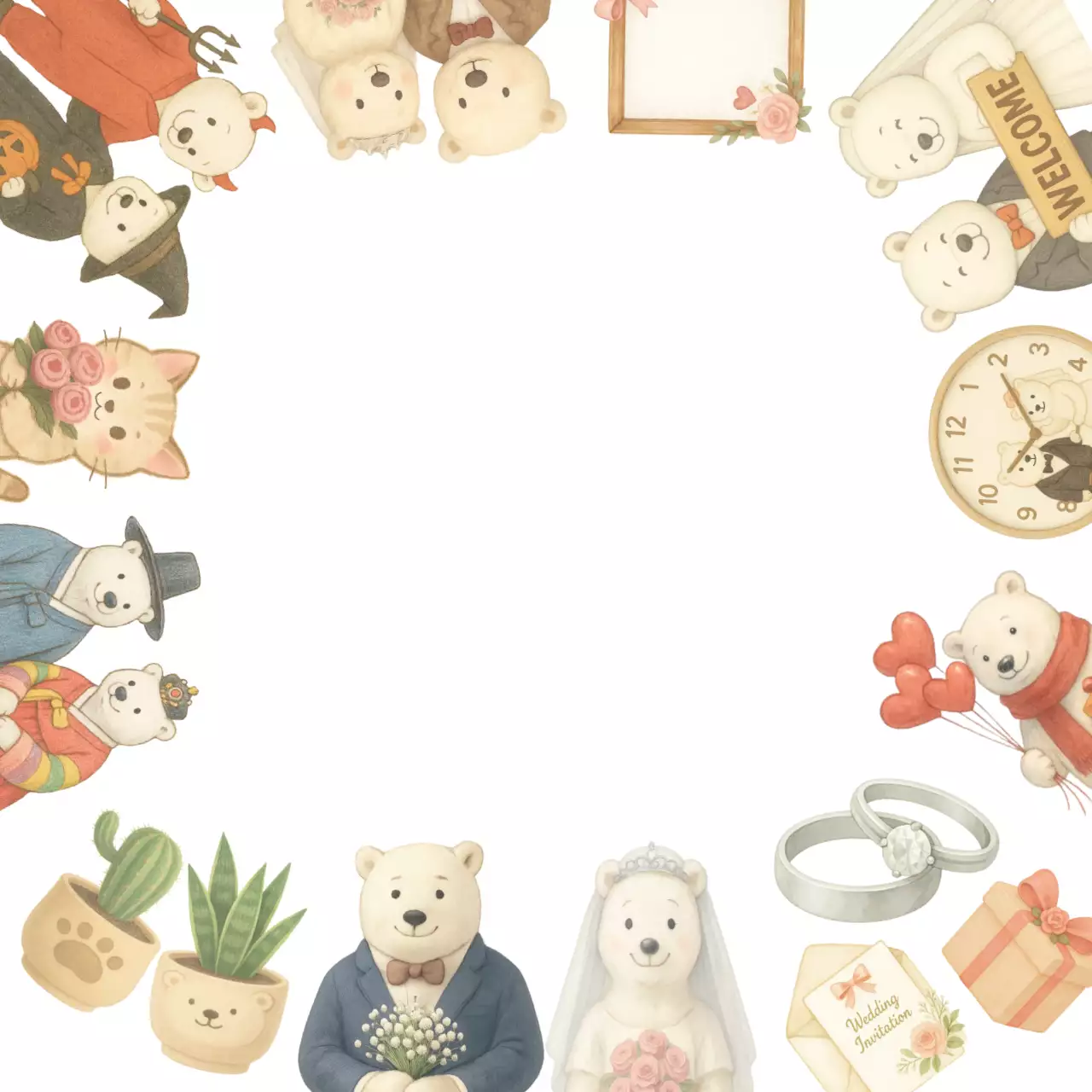 베이지 아기자기한 곰곰 신혼부부 웨딩 하우스 포토프레임