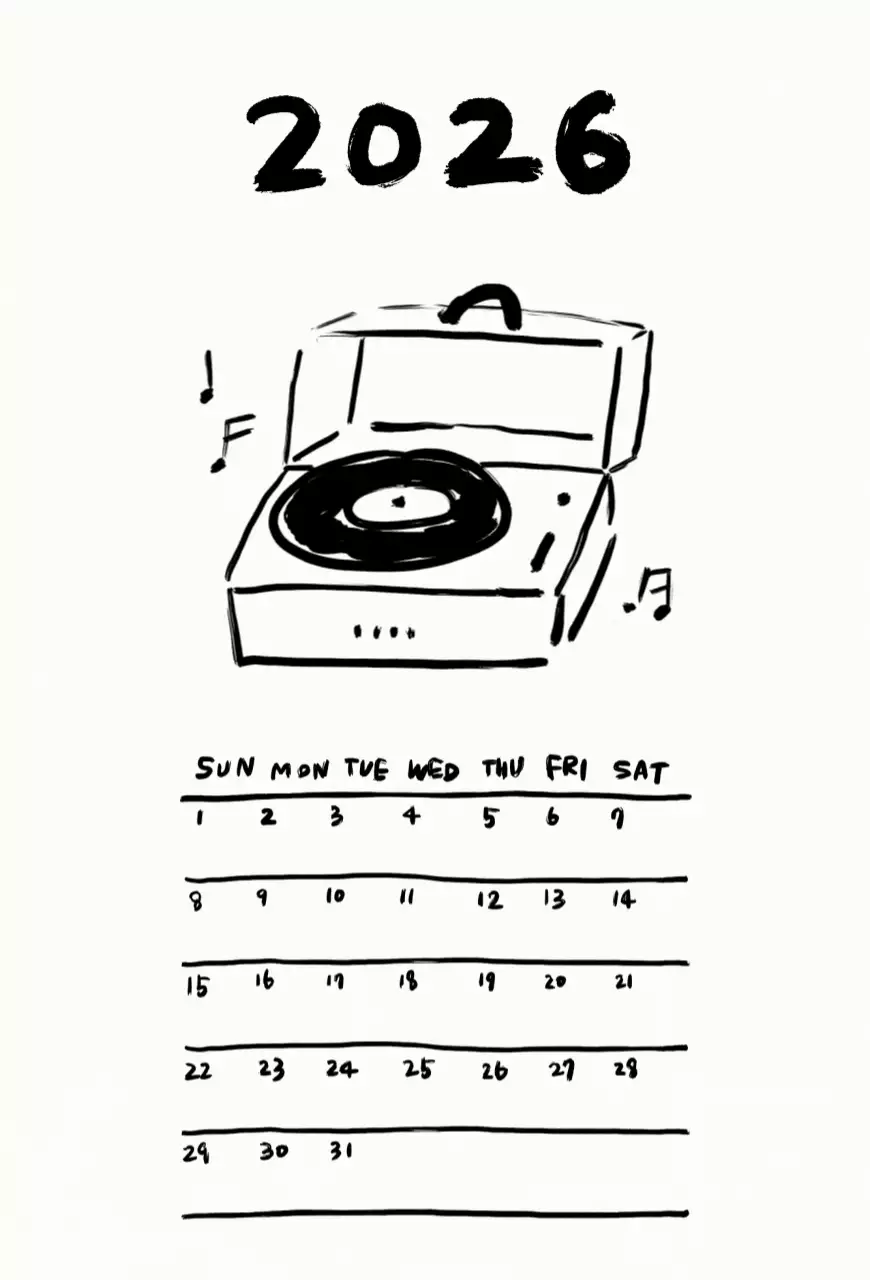 흑백 빈티지 음악 달력