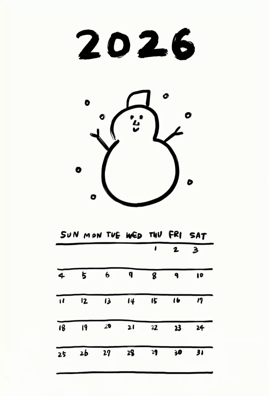 검정 심플 겨울 달력